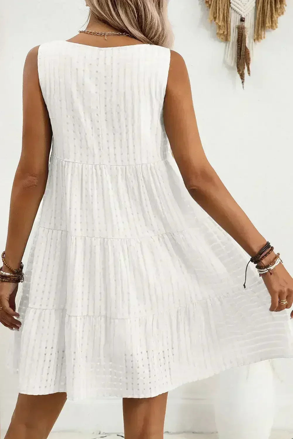 Light Blue Gingham High Waist Sleeveless Mini Dress - Femstylo