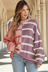 Pink Stripe Oversized Sweater - Colorblock Knit | Femstylo - Femstylo