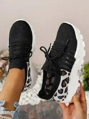 Cutout Leopard Lace Up Mesh Athletic - Femstylo