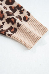 Khaki Leopard Print High Neck Shift Mini Sweater Dress - Femstylo