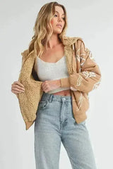 Floral Sherpa Hoodie - Zip-Up Fleece Jacket with Pockets - Femstylo