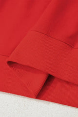 Fiery Red Striped Sleeve Loose Fit Sweatshirt - Femstylo