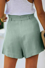 Tie Waist Casual Shorts with Pockets - Femstylo