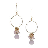 Pink Chalcedony and Jade Cluster Hoop Earrings