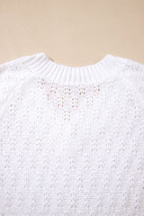 White Plain Knit Ribbed Edge V Neck Loose Sweater - Femstylo