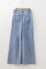 Beau Blue Button Zip High Waist Flared Hem Jeans