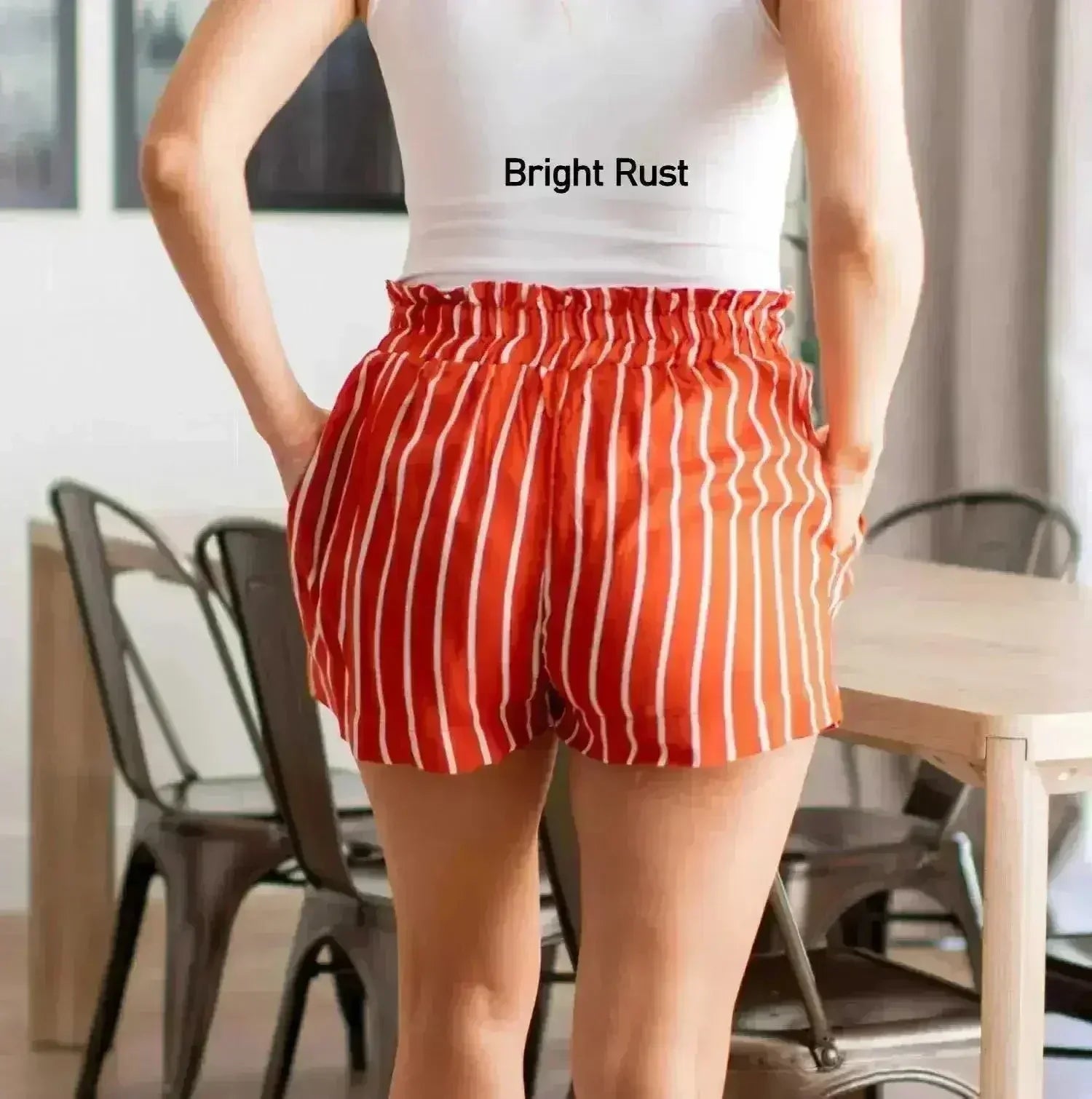 Multi-striped Tie-front High Paperbag Waist Woven Pull-on Shorts - Femstylo