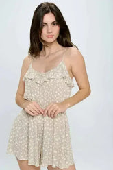Floral Print Ruffled Spaghetti Strap Romper - Femstylo