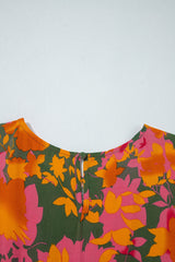 Orange Floral Puff Sleeve Smocked Bodice Frill Tiered Dress