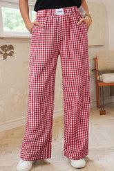 Fiery Red Gingham Casual Loose Pants