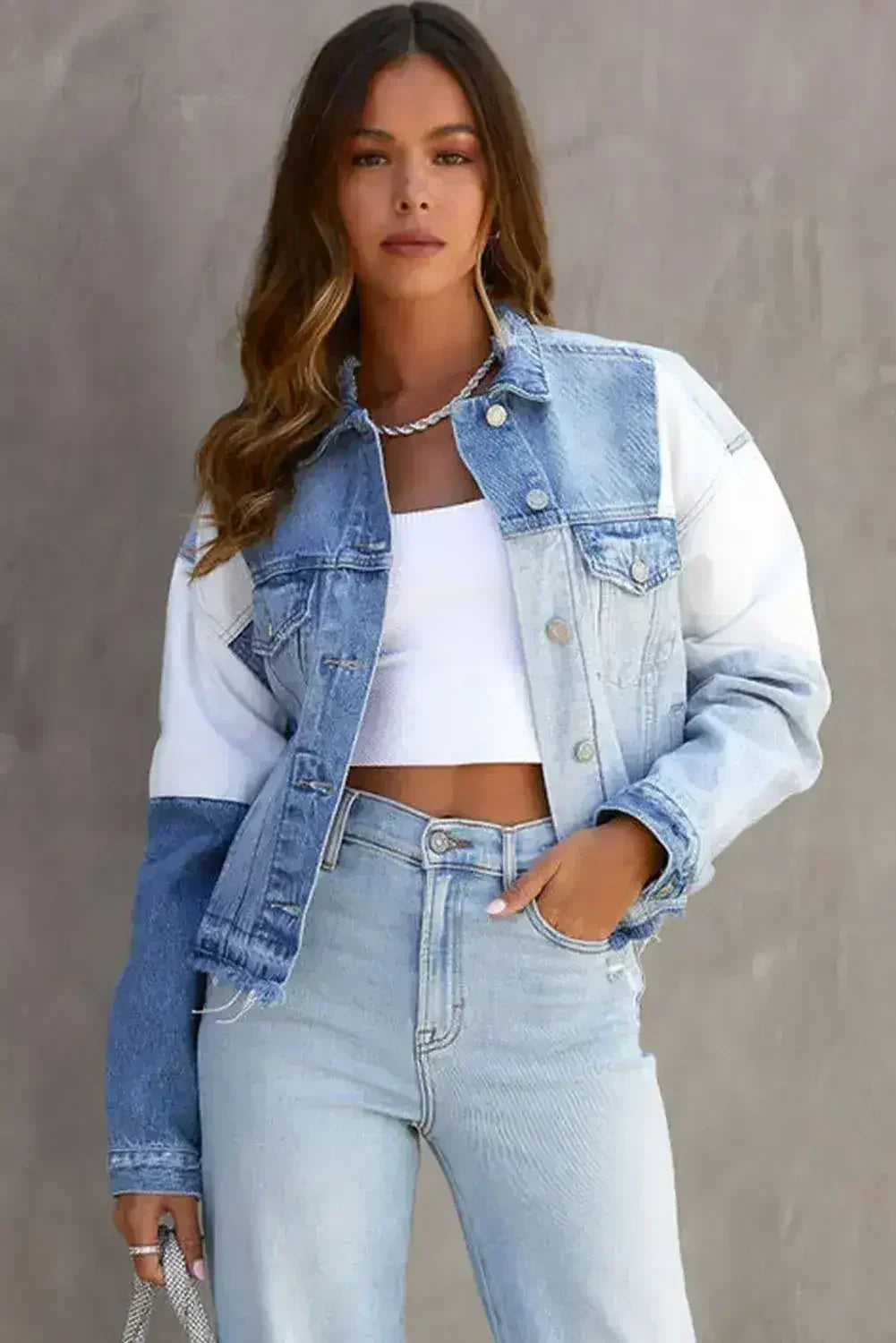 Sky Blue Denim Hem Jacket - Femstylo
