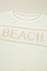 White BEACH Hollow Out Knitted Lightweight Dolman Sweater
