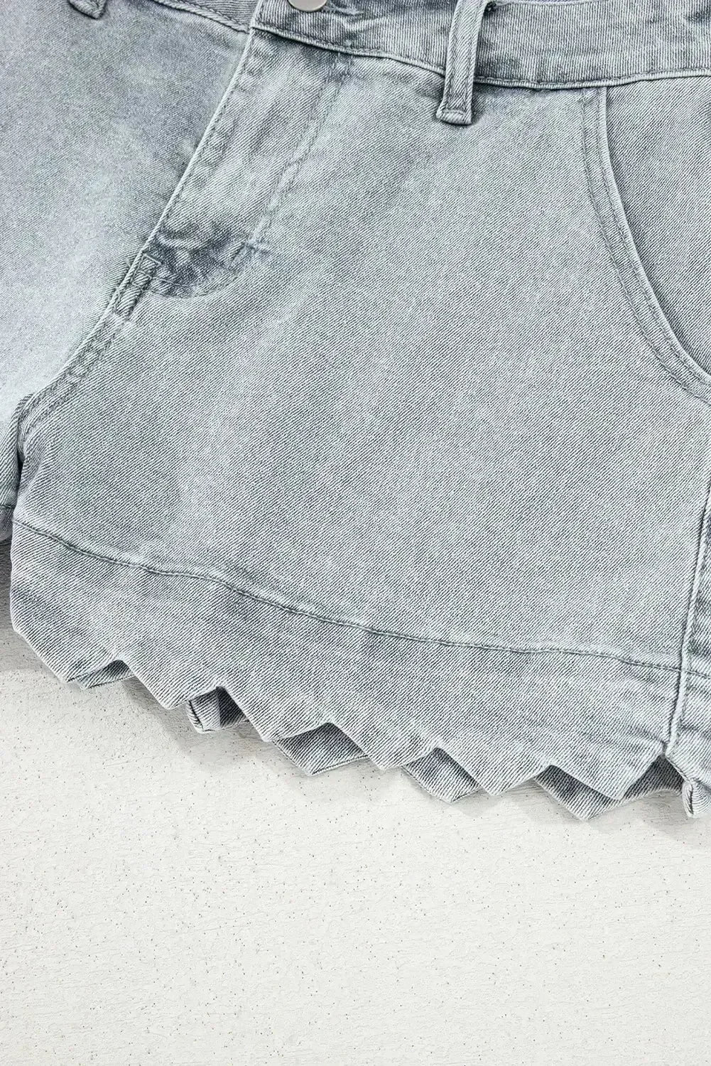 Sail Blue Scalloped Hemline Light Wash Denim Shorts - Femstylo