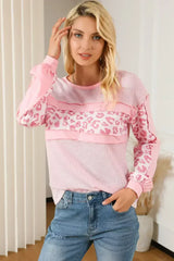 Pink Leopard Patchwork Waffle Top - Edgy Knitwear | Femstylo - Femstylo