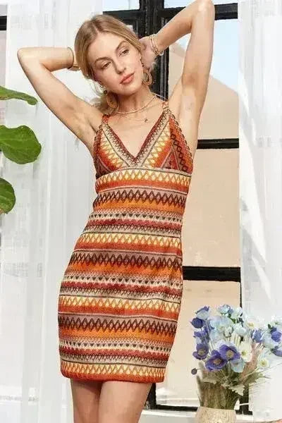 ADORA Contrast Striped V-Neck Mini Dress - Femstylo