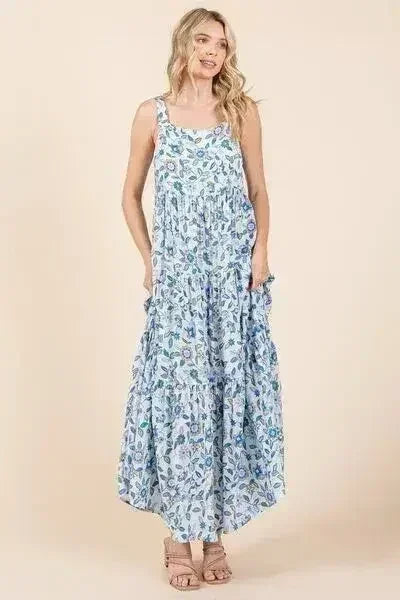 Mittoshop Flower Print Tiered Sleeveless Empire Maxi Dress - Femstylo