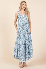Mittoshop Flower Print Tiered Sleeveless Empire Maxi Dress - Femstylo