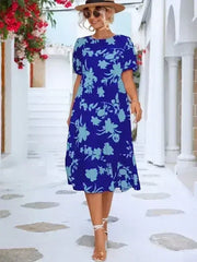 Floral Puff Sleeve Ruffle Hem Midi Dress - Femstylo