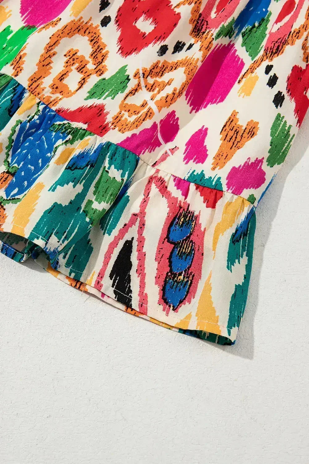 Sky Blue Abstract Print V Neck Dolman Sleeve Ruffle Tiered Mini Dress - Femstylo