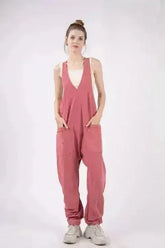 VERY J Plunge Sleeveless Jumpsuit with Pockets - Femstylo