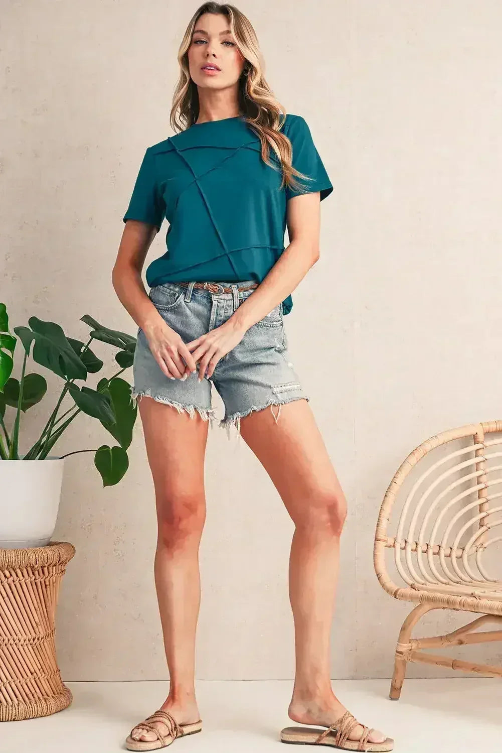 Dirty Blue Solid Color Round Neck T Shirt - Femstylo