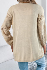 Smoke Gray Solid Color Hollow Knit Cardigan