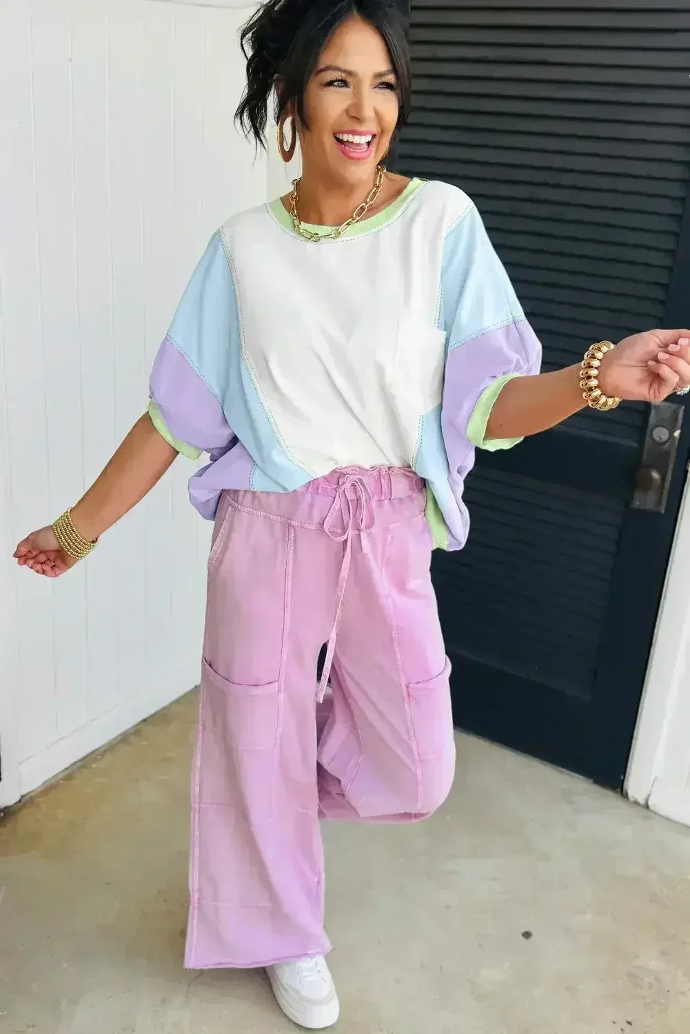 Purple Colorblock Patchwork Oversized T Shirt - Femstylo