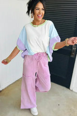 Purple Colorblock Patchwork Oversized T Shirt - Femstylo