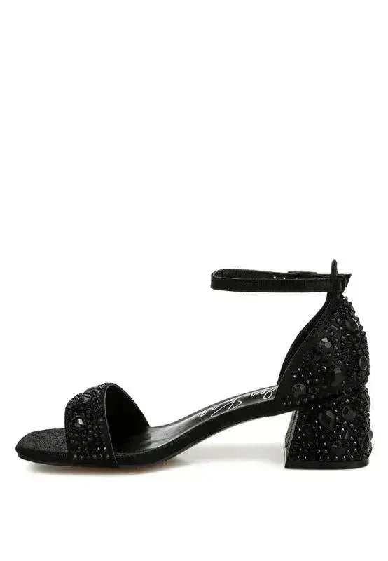 Nocturnal Rhinestone Embellished Shimmer Sandals - Femstylo