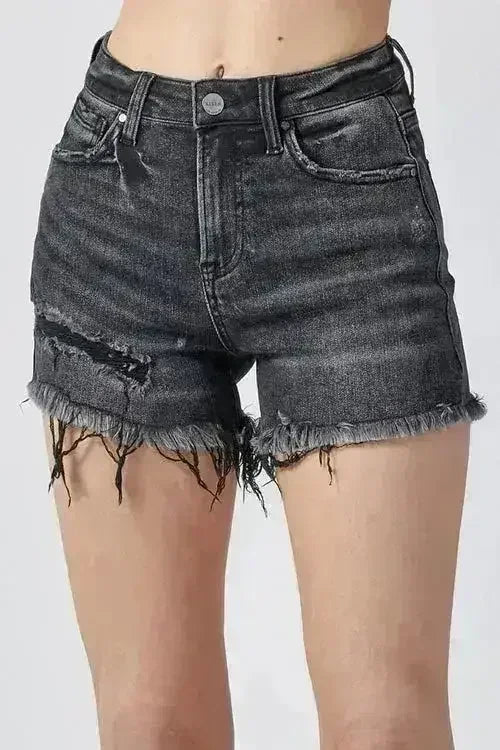 RISEN Raw Hem Denim Shorts with Pockets - Femstylo