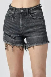 RISEN Raw Hem Denim Shorts with Pockets - Femstylo