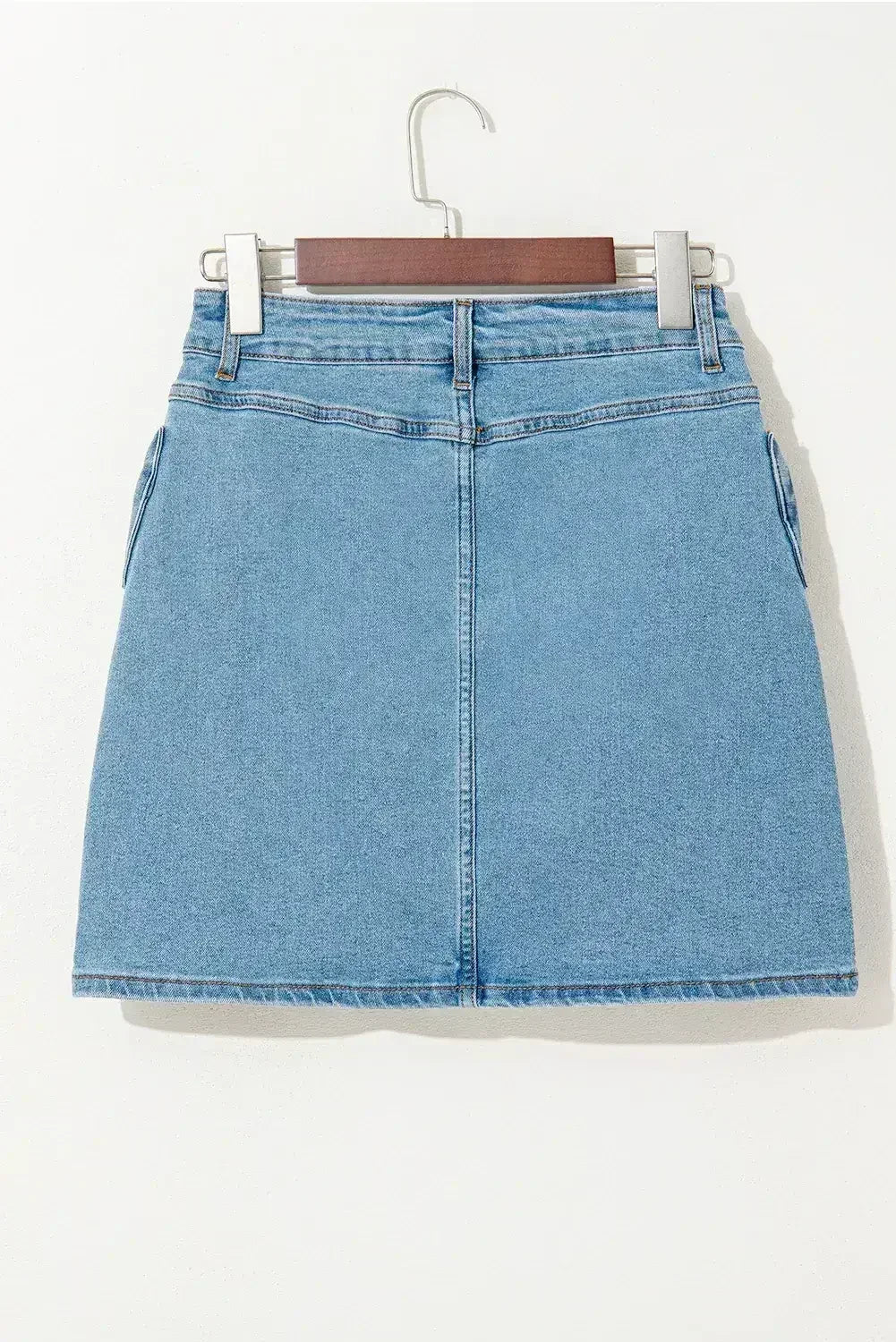 Dusk Blue Acid Washed Bowknot Details High Waist Denim Skirt - Femstylo