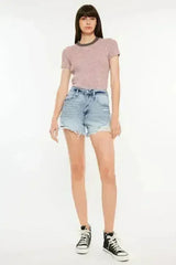 Kancan Distressed High Waist Denim Shorts with Pockets - Femstylo