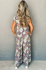 Sky Blue Floral Sleeveless Pocketed Wide Leg Jumpsuit - Femstylo