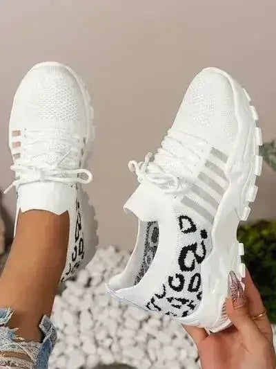 Cutout Leopard Lace Up Mesh Athletic - Femstylo