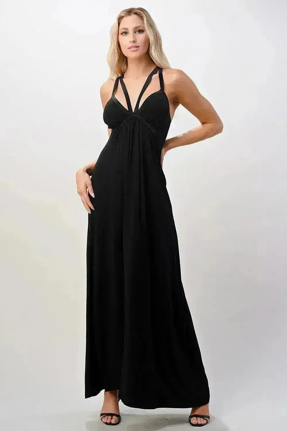 Strappy V-Neck Maxi Dress with Flowy Silhouette - Femstylo
