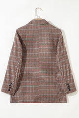 Brown Houndstooth Lapel Collar Blazer | Femstylo