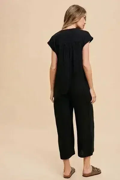 Annie Wear Button Detail Wide Leg Jumpsuit with Pockets - Femstylo