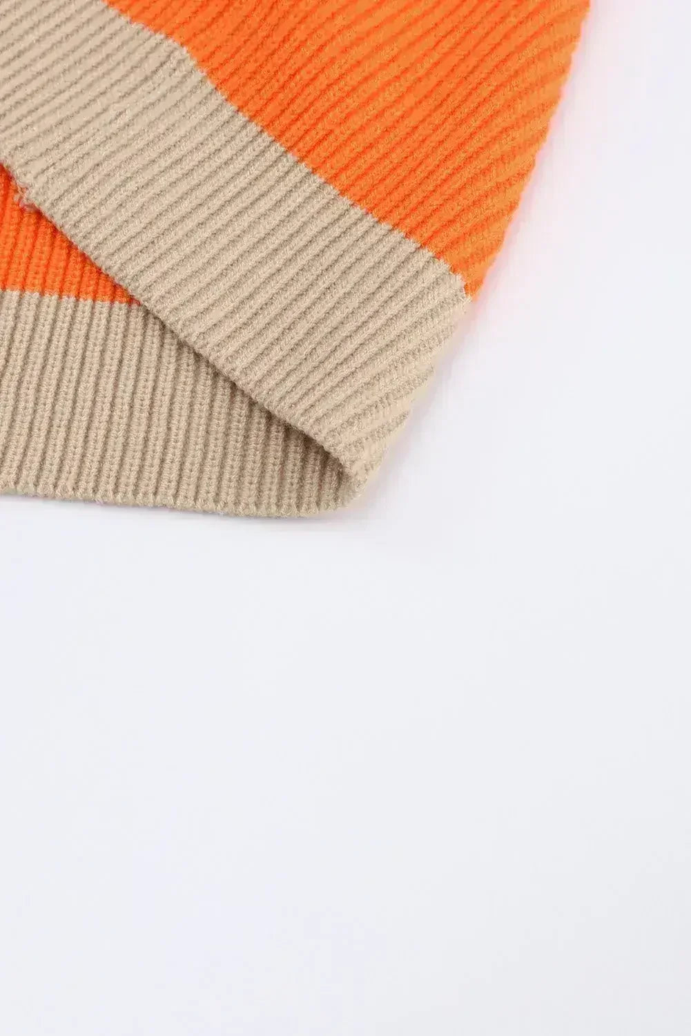 Orange Colorblock Ribbed Knit Cardigan - Femstylo