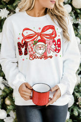 White Cute Merry Christmas Graphic Heat Transfer Printing Holiday Sweatshirt