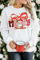 White Cute Merry Christmas Graphic Heat Transfer Printing Holiday Sweatshirt