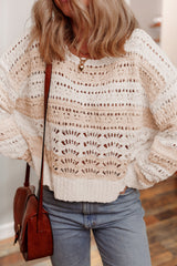 Pink Hollow-out Colorblock Drop Shoulder Casual Sweater