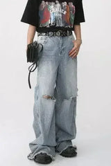 Distressed Raw Hem Wide Leg Men's Jeans - Femstylo