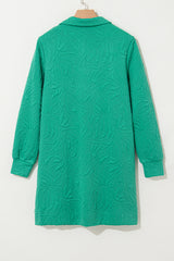 Sea Green Jacquard Textured Quarter Zipper Pop of Color Neckline Dress