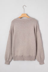 Simply Taupe Embroidered Floral Sleeve Round Neck Loose Sweater