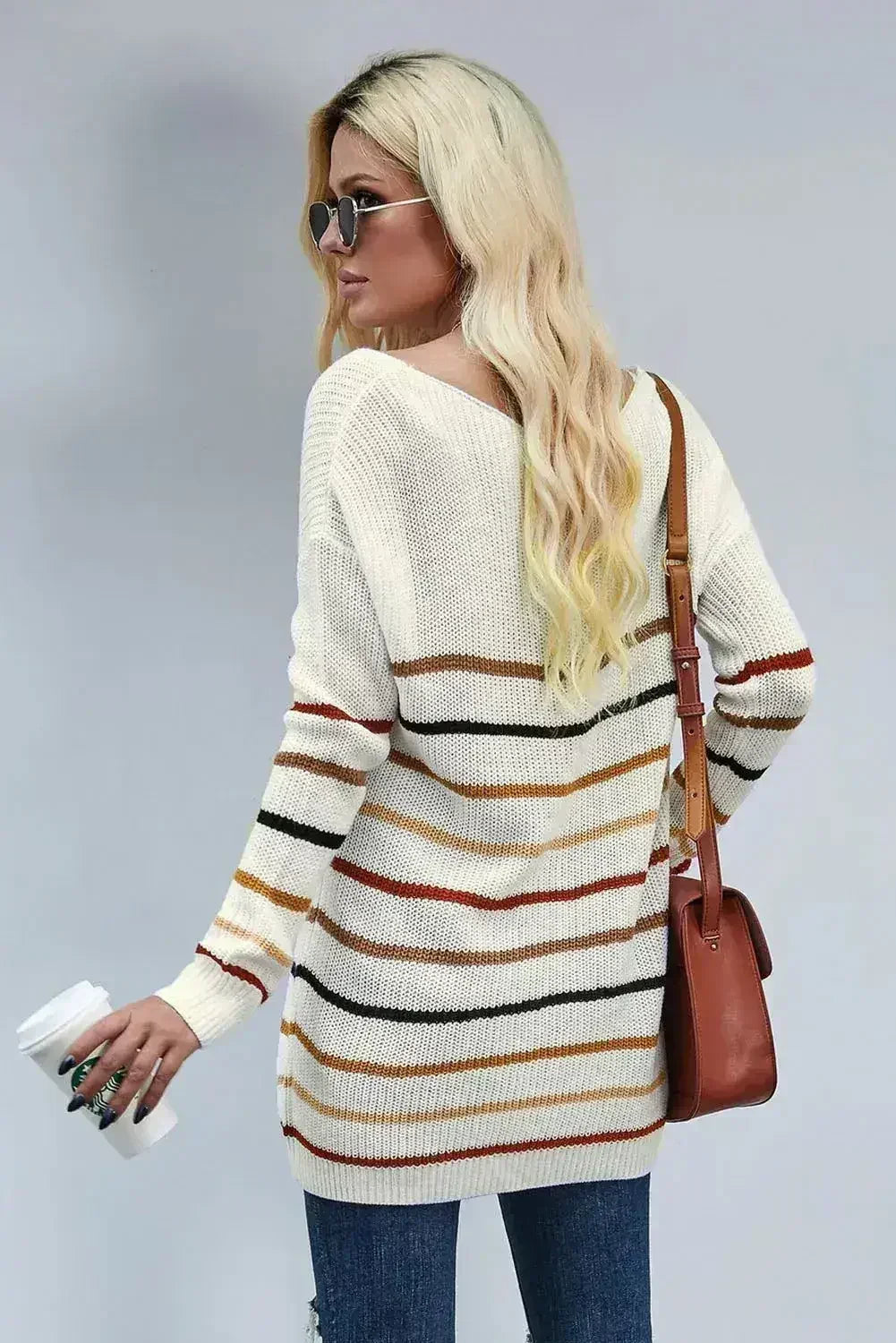 Multicolor Striped Loose Knit Sweater - Femstylo
