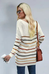 Multicolor Striped Loose Knit Sweater - Femstylo