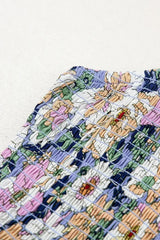 Purple Floral Square Neckline Stretch High Waist Jumpsuit - Femstylo