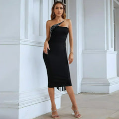 Elegant Lady One-shoulder Midi Dress - Femstylo