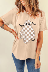 Khaki Ghost Bat Heat Transfer Printing Halloween Holiday Graphic Tee